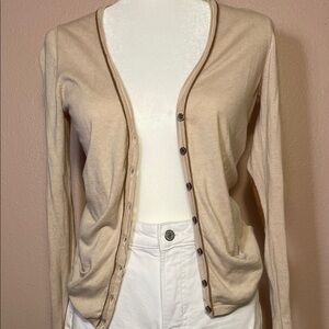 Massimo Dutti Beige Silk Cotton Cashmere Cardigan Sweater